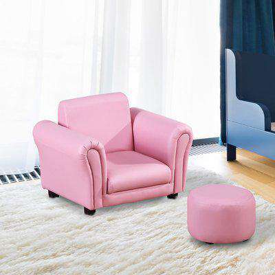 HOMCOM Single Seater Kids Sofa Set Children Couch Seating Game Chair Seat Armchair w/ Free Footstool (Pink)