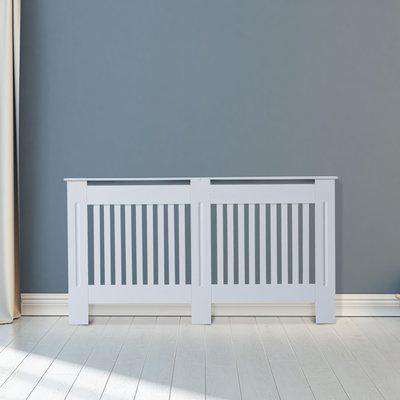 HOMCOM Slatted Radiator Cover Painted Cabinet MDF Lined Grill in White (152L x 19W x 81H cm)