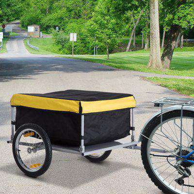 HOMCOM Steel Frame Bike Cargo Trailer Storage Cart and Luggage Trailer with Hitch Yellow