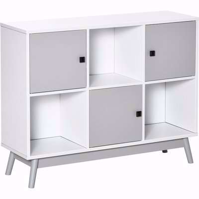 HOMCOM Storage Cabinet, Bookcase, Display Shelf with 6 Storage Cubes & Doors for Dining Room, Living Room, Grey