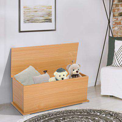 HOMCOM Wooden Storage Box Clothes Toy Chest Bench Seat Ottoman Bedding Blanket Trunk Container with Lid - Burlywood