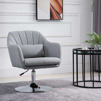 HOMCOM Swivel Accent Chair for Living Room Contemporary Vanity Armchair with Adjustable Height Thick Cushion Lumbar Support Armrest for Office Grey