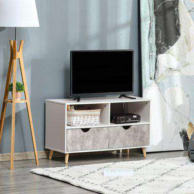 HOMCOM TV Stand with Shelf & Drawers Storage Cabinet Media Entertainment Center Modern White