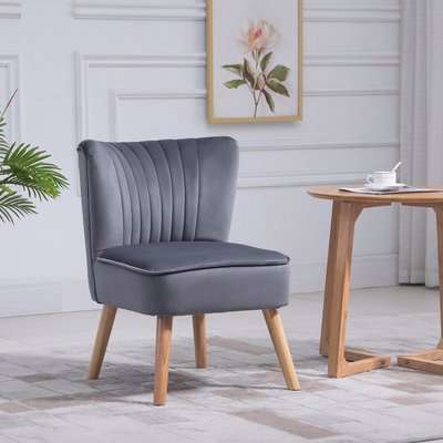 HOMCOM Velvet Accent Chair Occasional Tub Seat Padding Curved Back with Wood Frame Legs Home Furniture Grey