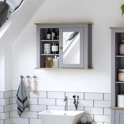 kleankin Bathroom Wall Mirror Cabinet, Cupboard with Door, Storage Cabinet with Adjustable Shelf for Corridors Living Rooms, Grey