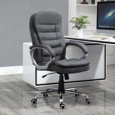 Vinsetto Ergonomic Office Chair Task Chair for Home with Arm, Swivel Wheels, Linen Fabric, Grey