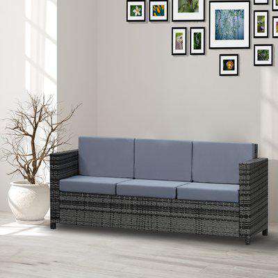 Outsunny 3-Seater Weather Resistant Outdoor Garden Rattan Sofa Grey