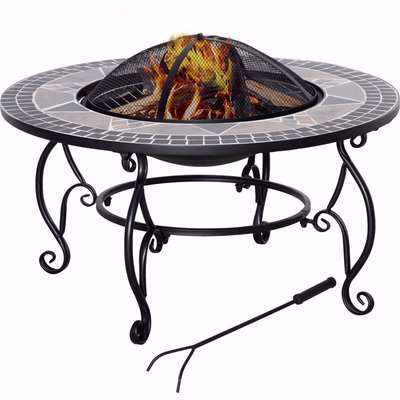 Outsunny 2-in-1 Outdoor Fire Pit, Patio Heater with Cooking BBQ Grill, Firepit Bowl with Spark Screen Cover, Fire Poker for Backyard Bonfire