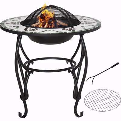 Outsunny 3-in-1 Outdoor Fire Pit, Garden Table with Cooking BBQ Grill, Firepit Bowl with Spark Screen Cover, Fire Poker for Backyard Bonfire Patio