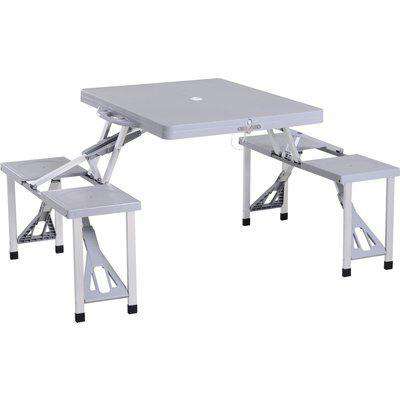 Outsunny Aluminium PP  4-Seater Portable Picnic Table and Bench Set Silver