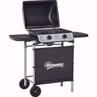 Outsunny 2 Burner Gas Barbecue Grill Propane Gas Cooking BBQ Grill 5.6 kW with Side Shelves Wheels