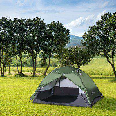 Outsunny Camping Tent for 2 Person Waterproof Double Layer Tent with 2 Doors 4 Mesh Windows Storage Bag Portable Carry Bag Dark Green