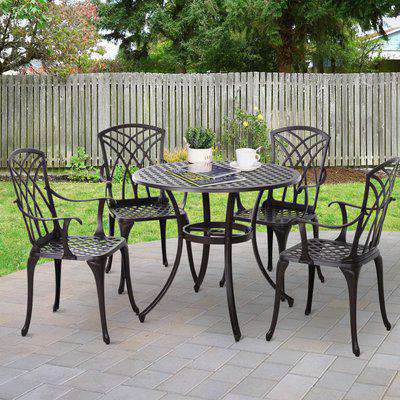 Outsunny Patio Cast Aluminium 3 PCS Bistro Set Coffee Table & 2 Chairs Set Outdoor Garden Furniture Set