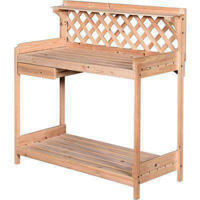 Outsunny Wooden Garden Potting Table with Drawer Flower Plant Work Bench Workstation Tool Storage Shelves Outdoor Grid
