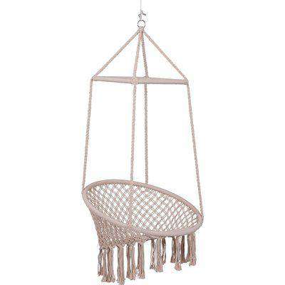 Outsunny Hammock Macrame Swing Chair Hanging Seat Rope Tassels Indoor Outdoor Garden Solid Knitted Woven Net Seat Deck Porch Yard Beige