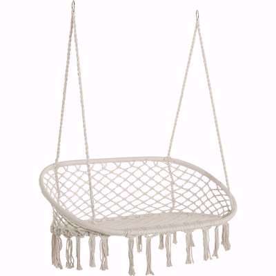 Outsunny Hanging Hammock Chair Cotton Rope Porch Swing with Metal Frame, Large Macrame Seat for Patio, Garden, Bedroom, Living Room, Cream White