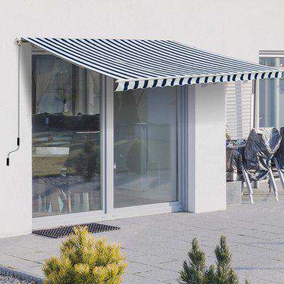 Outsunny Garden Patio Manual Awning Canopy Sun Shade Shelter Retractabl Retractable Awning, 3.5x2.5 m-Blue/White