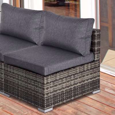 Outsunny Outdoor Garden Furniture Rattan Single Sofa with Cushions for Backyard Porch Garden Poolside Deep Grey