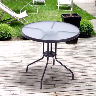 Outsunny Bistro Table Outdoor Round Dining Coffee Table Tempered Glass Top  Side Table Patio Garden - 80cm Diameter