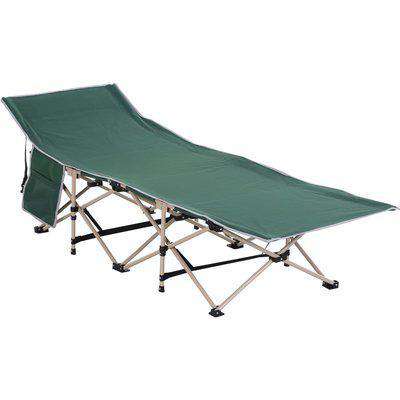 Outsunny Single Person Camping Folding Cot Outdoor Patio Portable Military Sleeping Bed Travel Guest Leisure Fishing with Carry Bag, Green