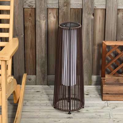 Outsunny Patio Garden Solar Lights Woven Resin Wicker Lantern Auto On/Off Solar Powered Lights for Porch, Yard, Lawn, Indoor & Outdoor Brown