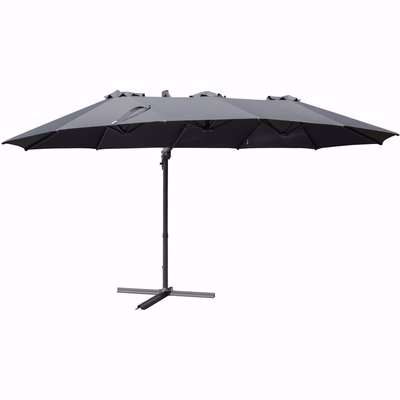 Outsunny 4.5 m Patio Parasol, Large Double-Sided Rectangular Garden Umbrella with Crank Handle, 360° Cross Base for Bench, Outdoor, Grey