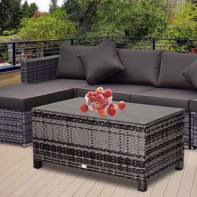 Outsunny Rattan Garden Furniture Coffee Table Patio Tempered Glass (Mixed Grey)