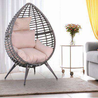 Outsunny Outdoor Indoor Rattan Egg Chair Wicker Weave Teardrop Chair with Cushion