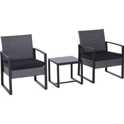 Outsunny 2 Seater PE Rattan Wicker Garden Furniture Patio Bistro Set Weave Conservatory Sofa Coffee Table and Chairs Set Grey