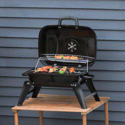 Outsunny  Portable Charcoal  Barbecue BBQ Grill Compact Fodling Camping Picnic Garden Party Festival Cooker Table Top with Chrome Grid