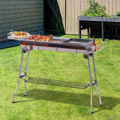 Outsunny Stainless Steel Portable Foldable Charcoal BBQ Barbecue Grill Outdoor Cooker for Camp Party Picnic