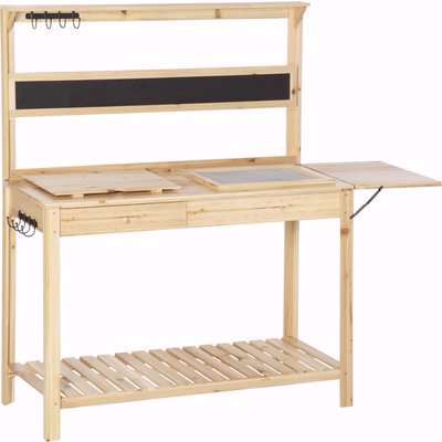 Outsunny Potting Bench Table, Garden Work Bench, Workstation with Metal Sieve Screen, Chalkboard, Hidden Sink, Drawer for Patio, Courtyards, Balcony