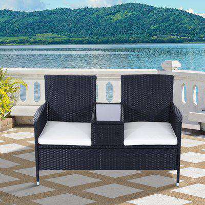 Outsunny Rattan Chair Set W/Middle Tea Table-Black