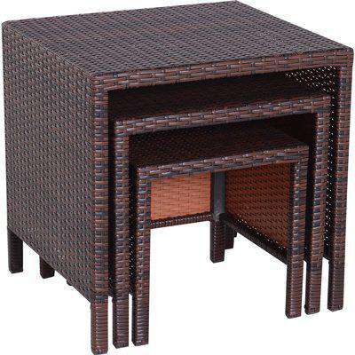 Outsunny Rattan Garden Furniture 3 PCs Nest of Tables Patio Outdoor End Side Table Wicker Conservatory