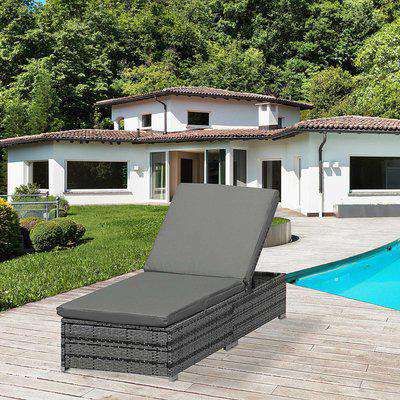 Outsunny Adjustable Rattan Sun Lounger Garden Furniture Recliner Bed Chair Reclining Patio Wicker Grey