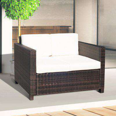 Outsunny Wicker 2 Seater Rattan Sofa Outdoor Garden Wicker Weave Furniture Patio 2-Seater Double Couch Loveseat Brown