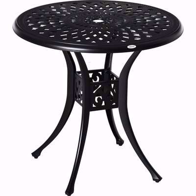 Outsunny 78cm Round Garden Dining Table with Parasol Hole Antique Cast Aluminium Outdoor Table, Black