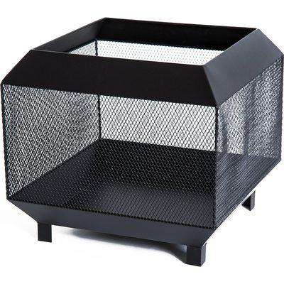 Outsunny Metal Square Fire Pit Outdoor Mesh Firepit Brazier w/ Lid, Log Grate, Poker for Backyard, Camping, Wood Burning Stove, 44 x 44 x 40cm, Black