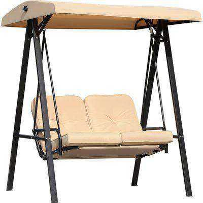 Outsunny 2-Seater Swing Chair Hammock Cushioned Bench Seat-Beige/Black