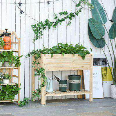 Outsunny Wooden Raised Garden Plant Stand Outdoor Tall Flower Bed Box with Clapboard, Nature Wood Color 100 x 40 x 84cm