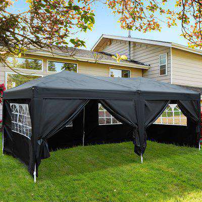 Outsunny 3 x 6m Garden Pop Up Gazebo Marquee Party Tent Wedding Water Resistant Awning Canopy With free Storage Bag Black