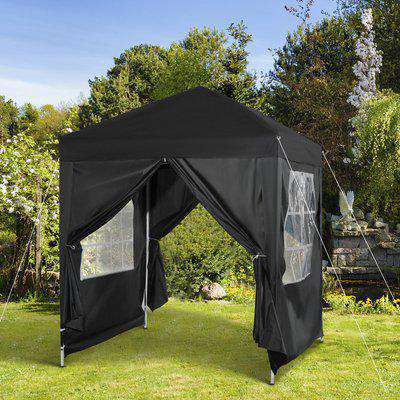 Outsunny 2m x 2m Garden Pop Up Gazebo Marquee Party Tent Wedding Awning Canopy New With free Carrying Case Black + Removable 2 Walls 2 Windows