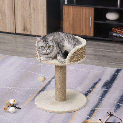 PawHut Cat Tree Tower Activity Center Climbing Stand Kitten House Furniture with Scratching Posts Dangling Ball Perch Beige