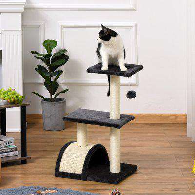 PawHut Cat tree Tower 72cm Climbing Activity Centre Kitten with Sisal Scratching Post Pad Arc Perch Hanging Ball Toy Grey