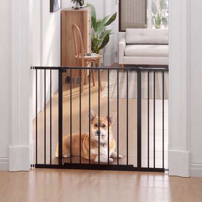 PawHut Dog Gate Pet Safety Gate Stair Barrier Auto Close Door Adjustable 76 - 107 cm, Black