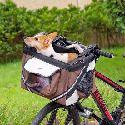 PawHut Foldable Pet Carrier Bag Dog Bike Basket Soft-Sided Cat Carrier w/ Storage Pockets, Brown