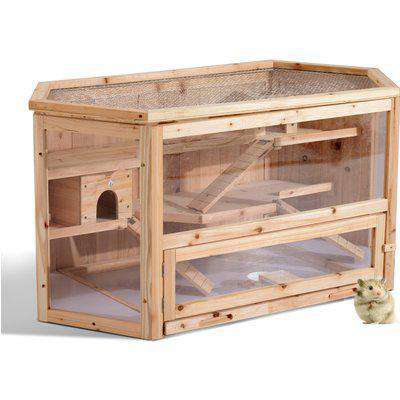 Pawhut Hamster Cage Rodent Mouse Pet Small Animal Kit Large Wooden hut Box Double Layers Easy Clean