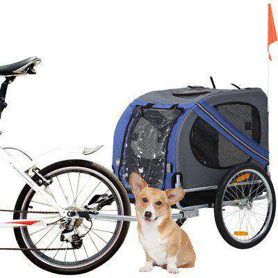 PawHut Pet Bicycle Trailer Foldable Dog Cat Bike Carrier with Suspension- Blue