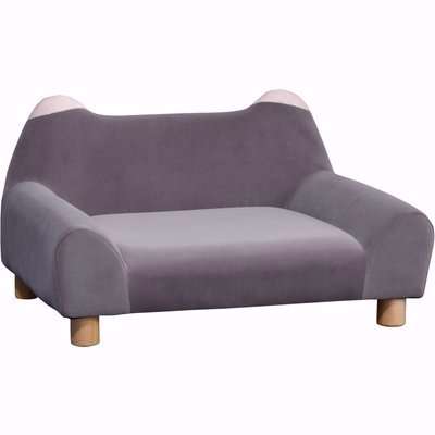 PawHut Pet Sofa Couch, Velvet-Touch Dog Bed, Cat Lounger w/ Four Wooden Legs 63x43x36 cm - Grey