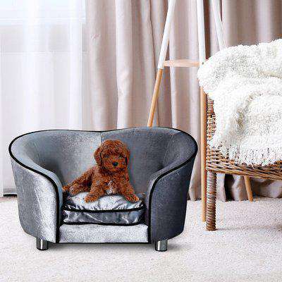 Pawhut Pet Sofa, Plush-Light Grey